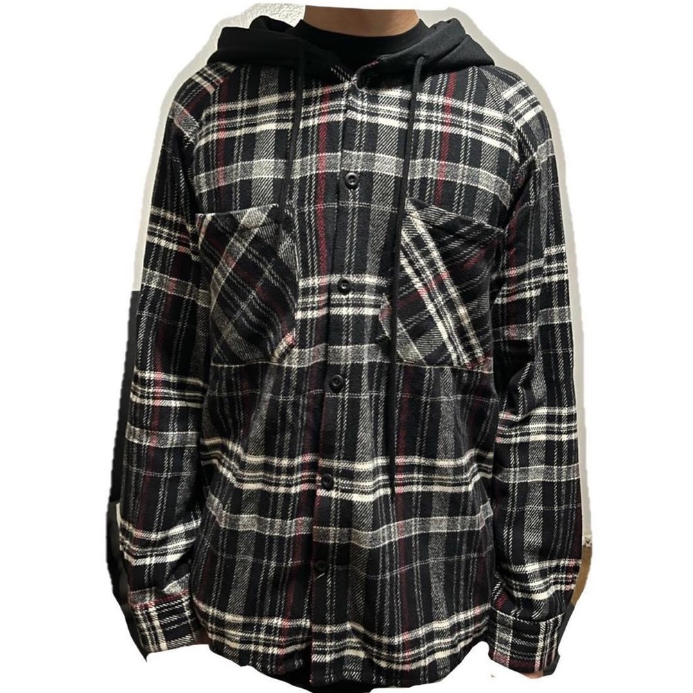 BLACK, RED, & WHITE ZARA BUTTON UP HOODIE